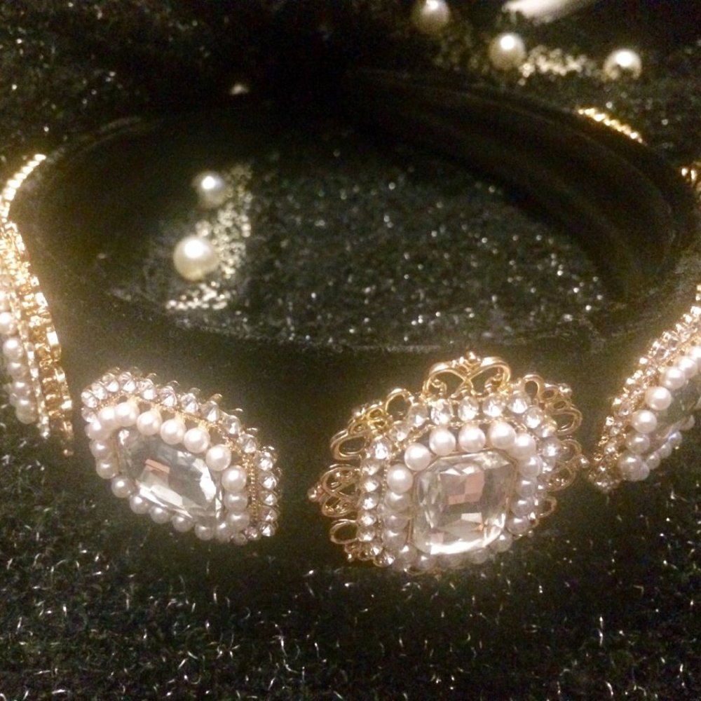 Statement velvet gold crystal pearl blogger baroque dolce embellished he…